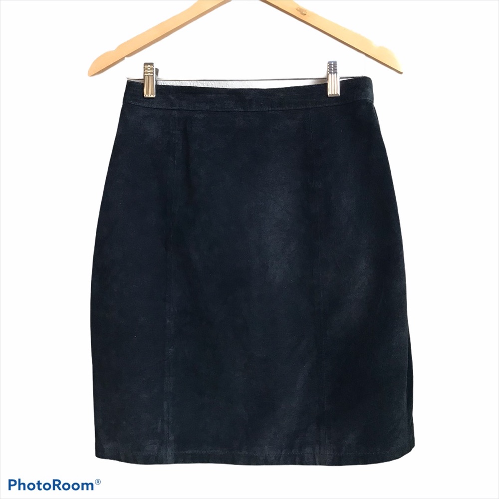VIntage Genuine Leather Black Suede High Waisted Skirt
